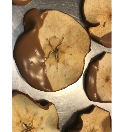 Pétales de Pommes séchées BIO croquantes au chocolat noir 64% de cacao